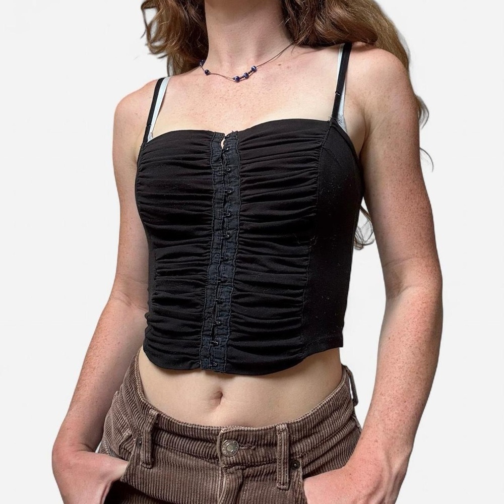 y2k ruched corset tank with hook and eye closure front - Picture 4 of 7
